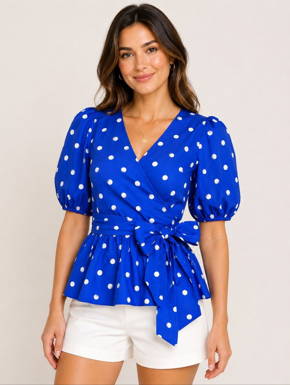 Lilly Pulitzer Kara Wrap Top Blue Grotto Polka Dot Peplum Tie Waist Size 2 NWT